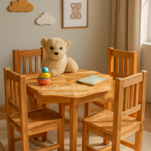 KI01 ชุดโต๊ะเด็ก 8 เหลี่ยม ไม้สัก