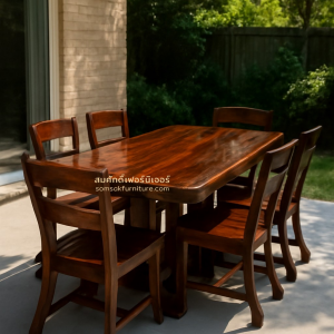 DI01 ชุดโต๊ะอาหารไม้สัก+เก้าอี้ 4 ตัว