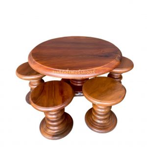 DI03 โต๊ะกลมไม้สัก 5 ที่นั่ง