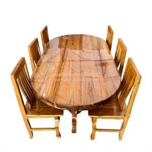 DI04 โต๊ะอาหารไม้สักวงรี 6 ที่นั่ง