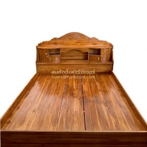BE04 เตียงไม้สัก 6 ฟุต มีหัวเตียง